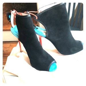 Sophia Webster Black/Turquoise Suede Booties